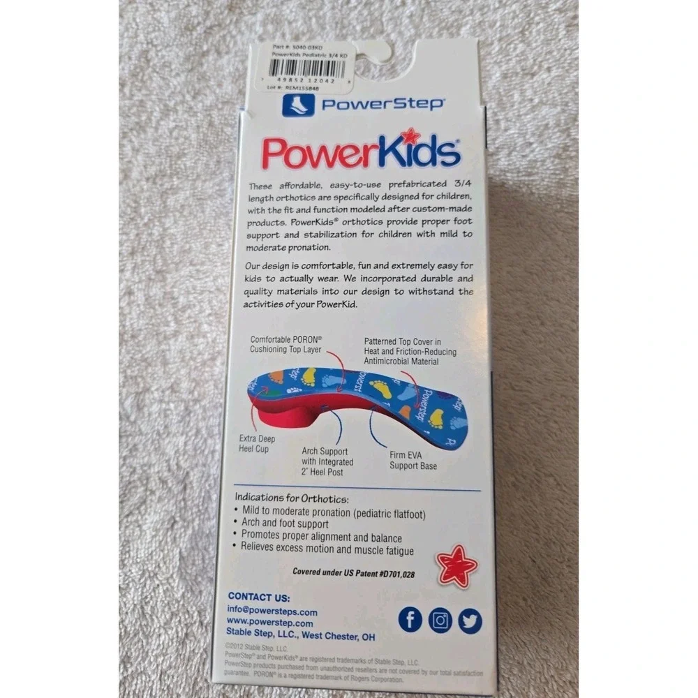 PowerStep PowerKids 3/4 Length Pediatric Orthotic Shoe Insoles T 11 1/2 12 1/2